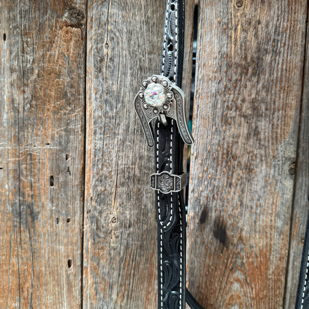 Black Oil V Brow Clear Browband & Breastcollar Tack Set #BBBC683