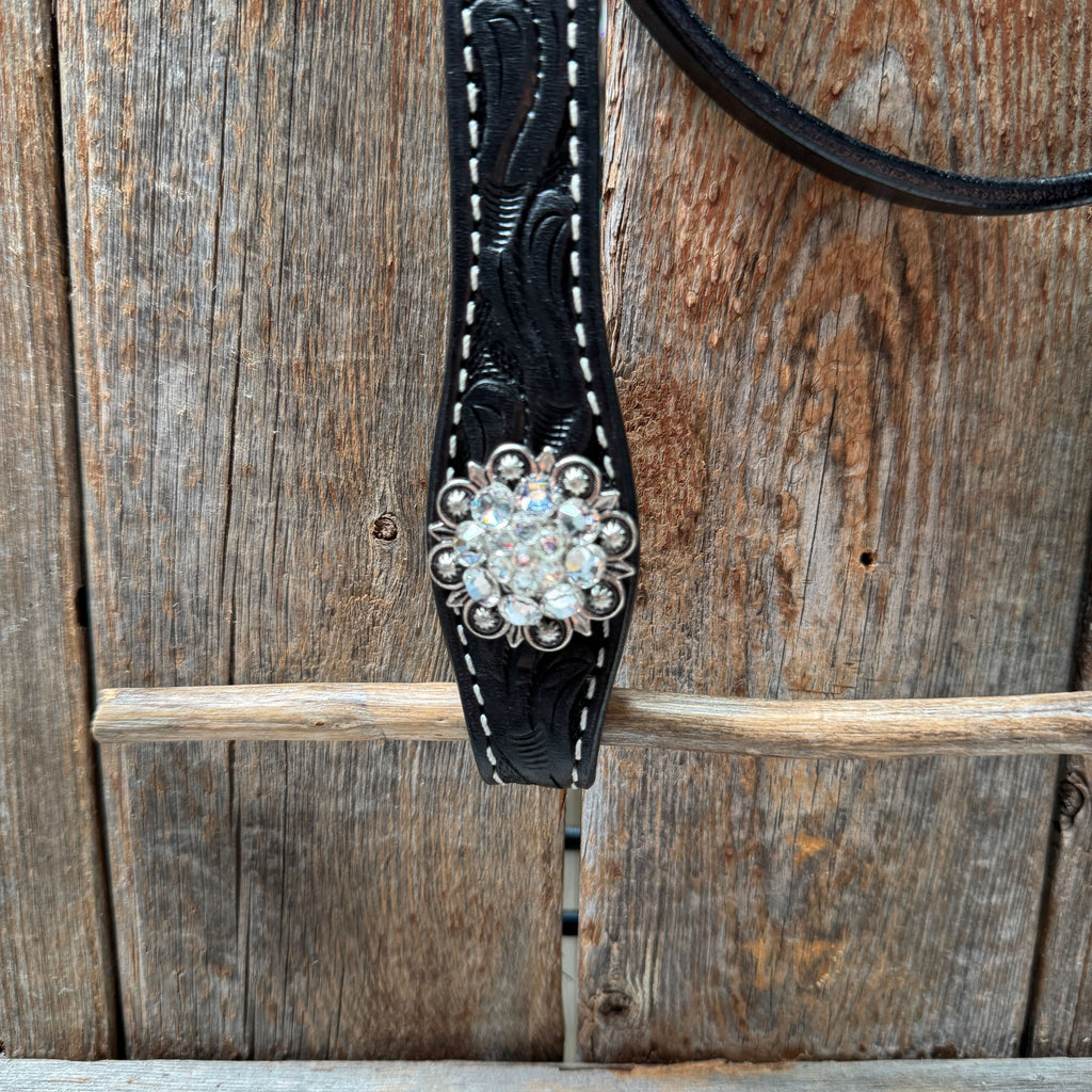 Black Oil V Brow Clear Browband & Breastcollar Tack Set #BBBC683