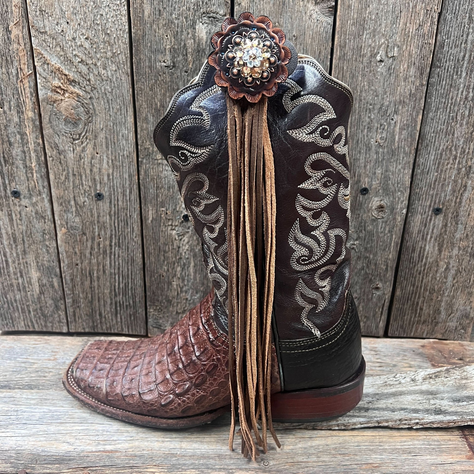 Boot Cuff Jewelry - Copper Champagne and Clear Concho - Fringe