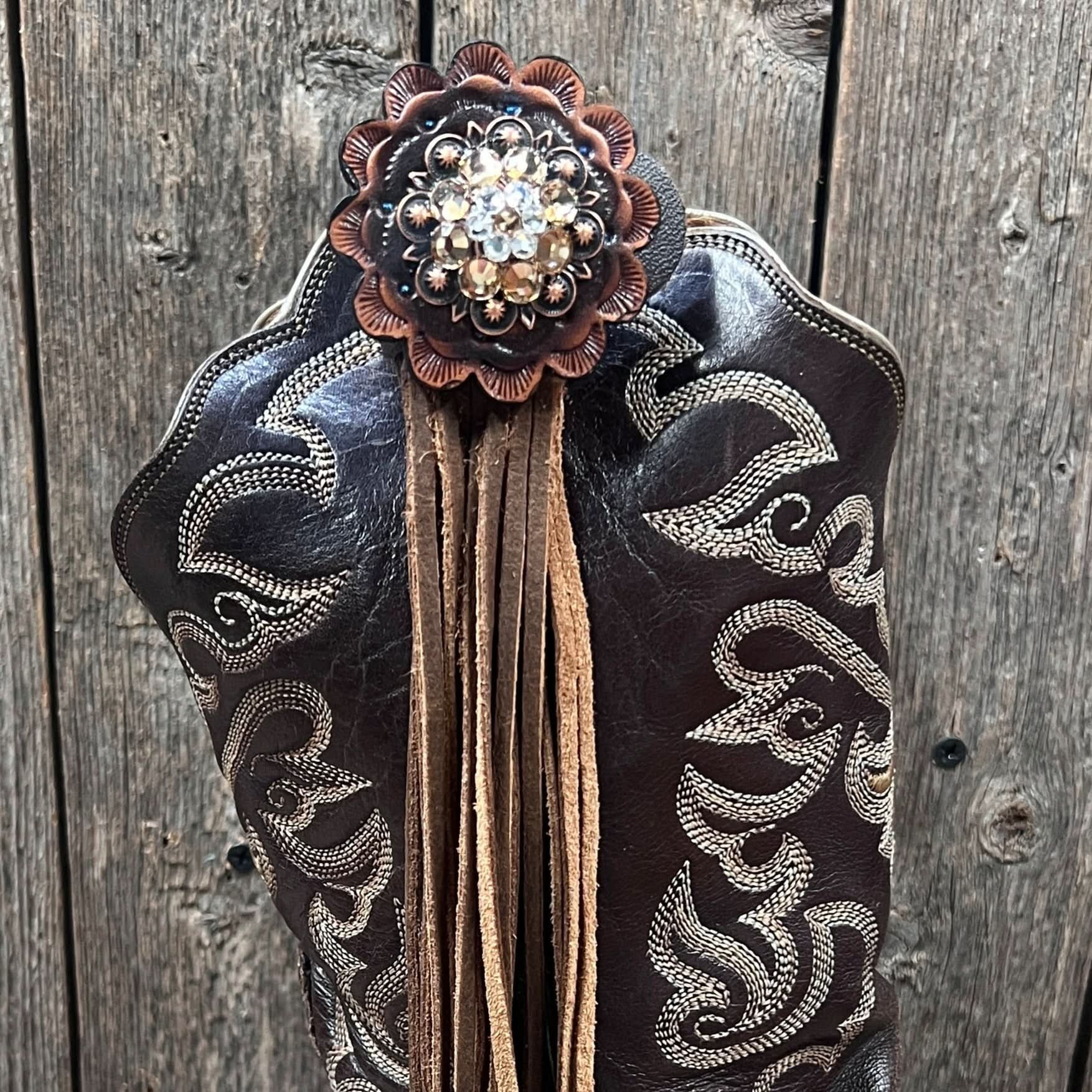 Boot Cuff Jewelry - Copper Champagne and Clear Concho - Fringe