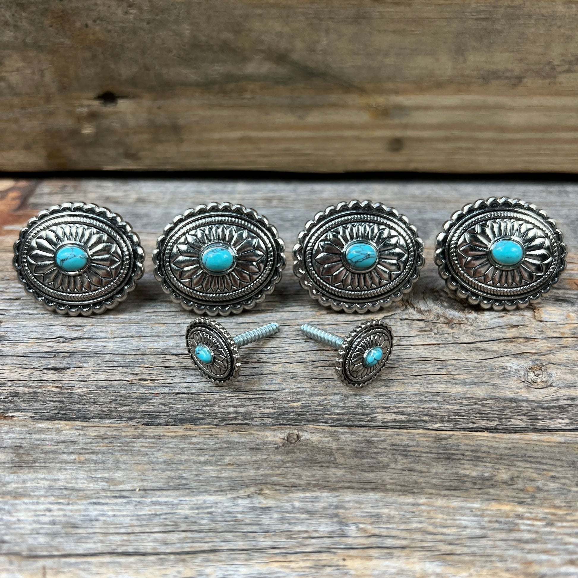 Antique Silver Oval Floral Turquoise Saddle Set SSW237