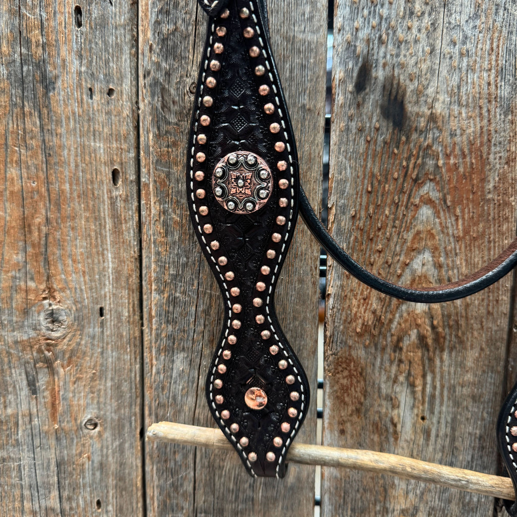 Copper Dot Honeycomb Western Browband / One Ear Tack Set #BBBC418