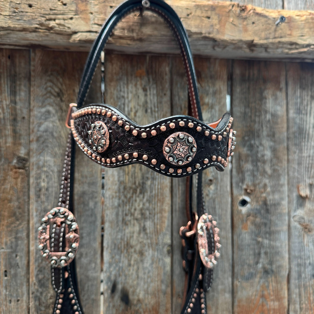 Copper Dot Honeycomb Western Browband / One Ear Tack Set #BBBC418