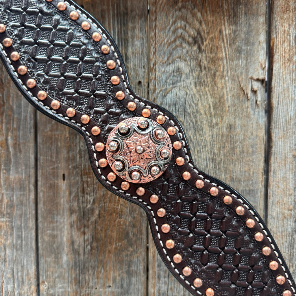 Copper Dot Honeycomb Western Browband / One Ear Tack Set #BBBC418