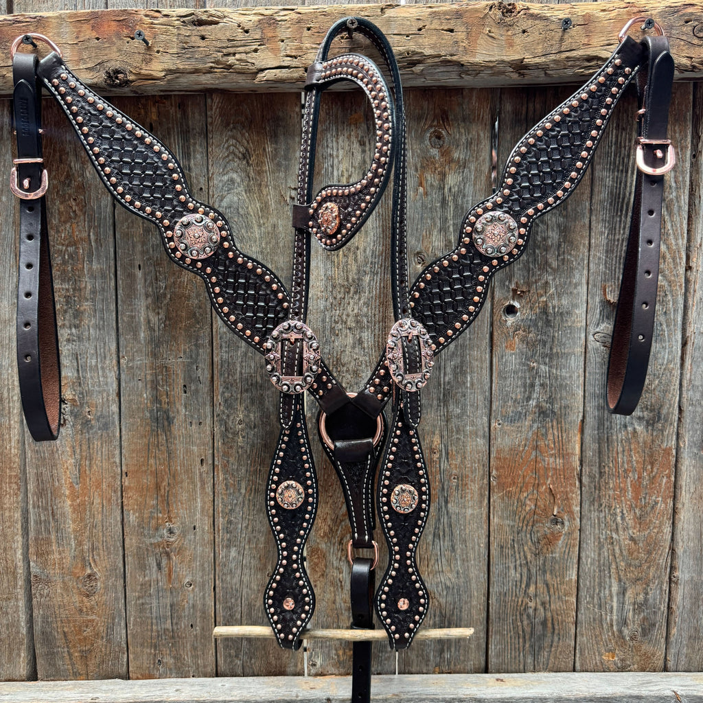 Copper Dot Honeycomb Western Browband / One Ear Tack Set #BBBC418