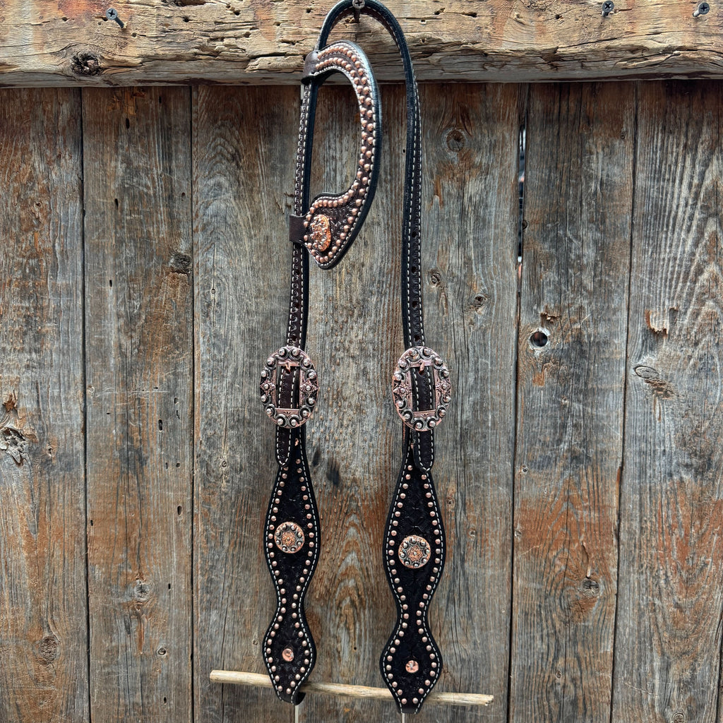 Copper Dot Honeycomb Western Browband / One Ear Tack Set #BBBC418