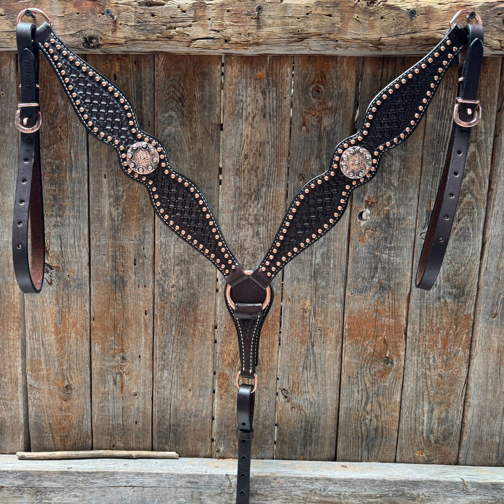 Copper Dot Honeycomb Western Browband / One Ear Tack Set #BBBC418