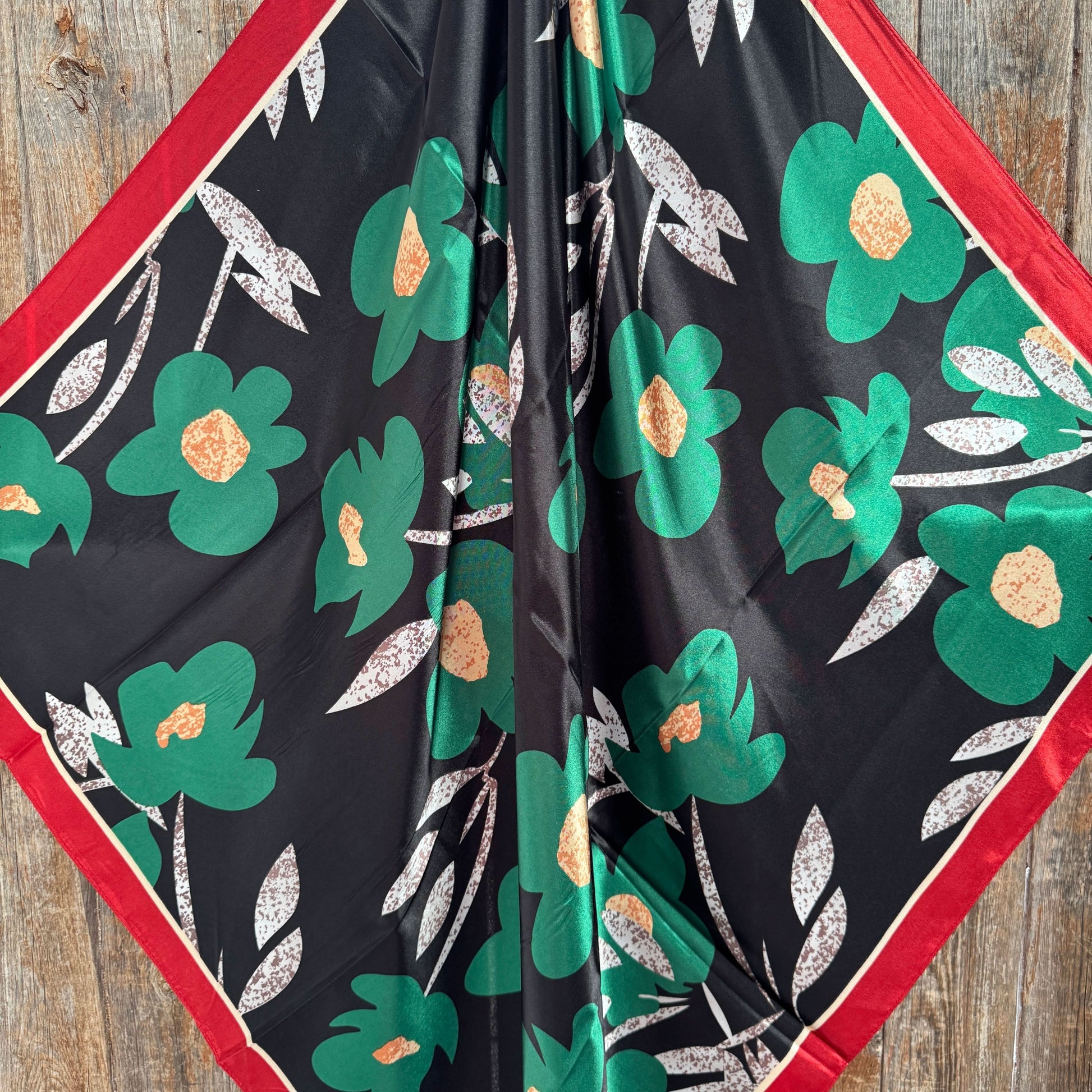 35X35"  Green and Navy Floral Wild Rag / Scarf WR3427