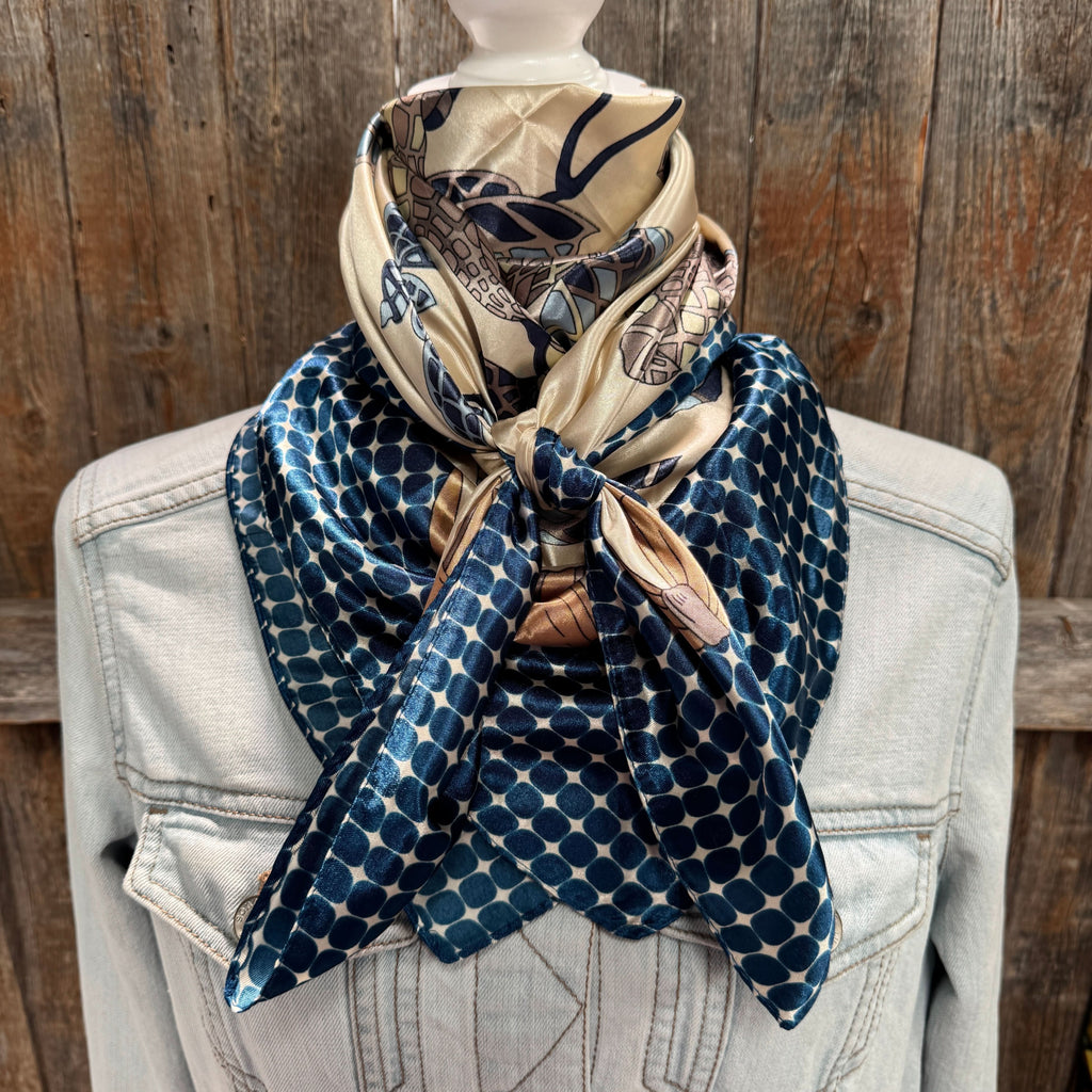35X35" Tan and Blue Floral Wild Rag / Scarf WR3302