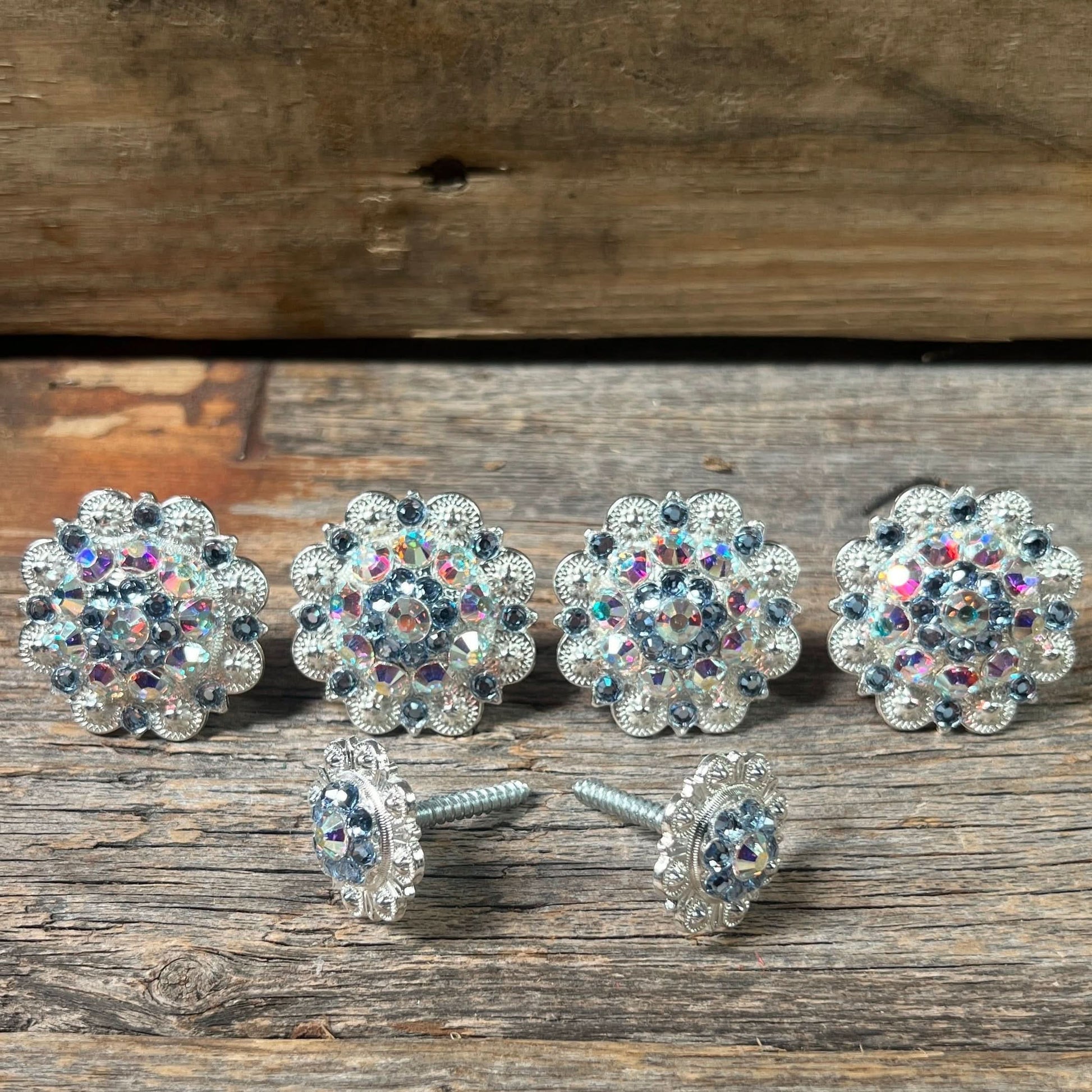 Bright Silver Light Sapphire & AB Saddle Conchos