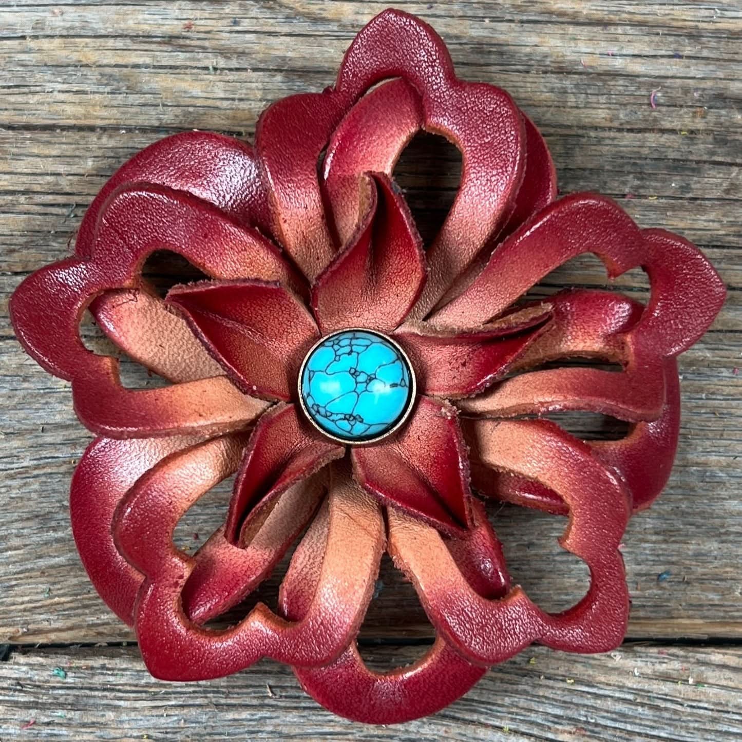 Hand Painted Leather Flowers - Lotus - Round Turquoise Cabochons