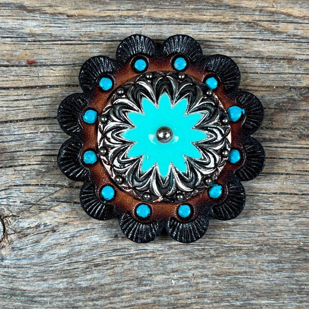 Copper & Antique Silver Turquoise Flower Western Concho W122