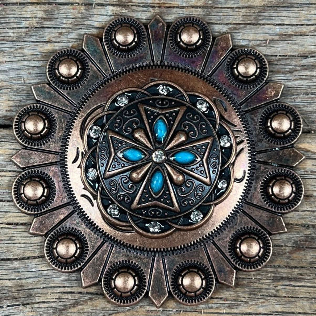Copper Turquoise & Clear Crystal Western Concho W138