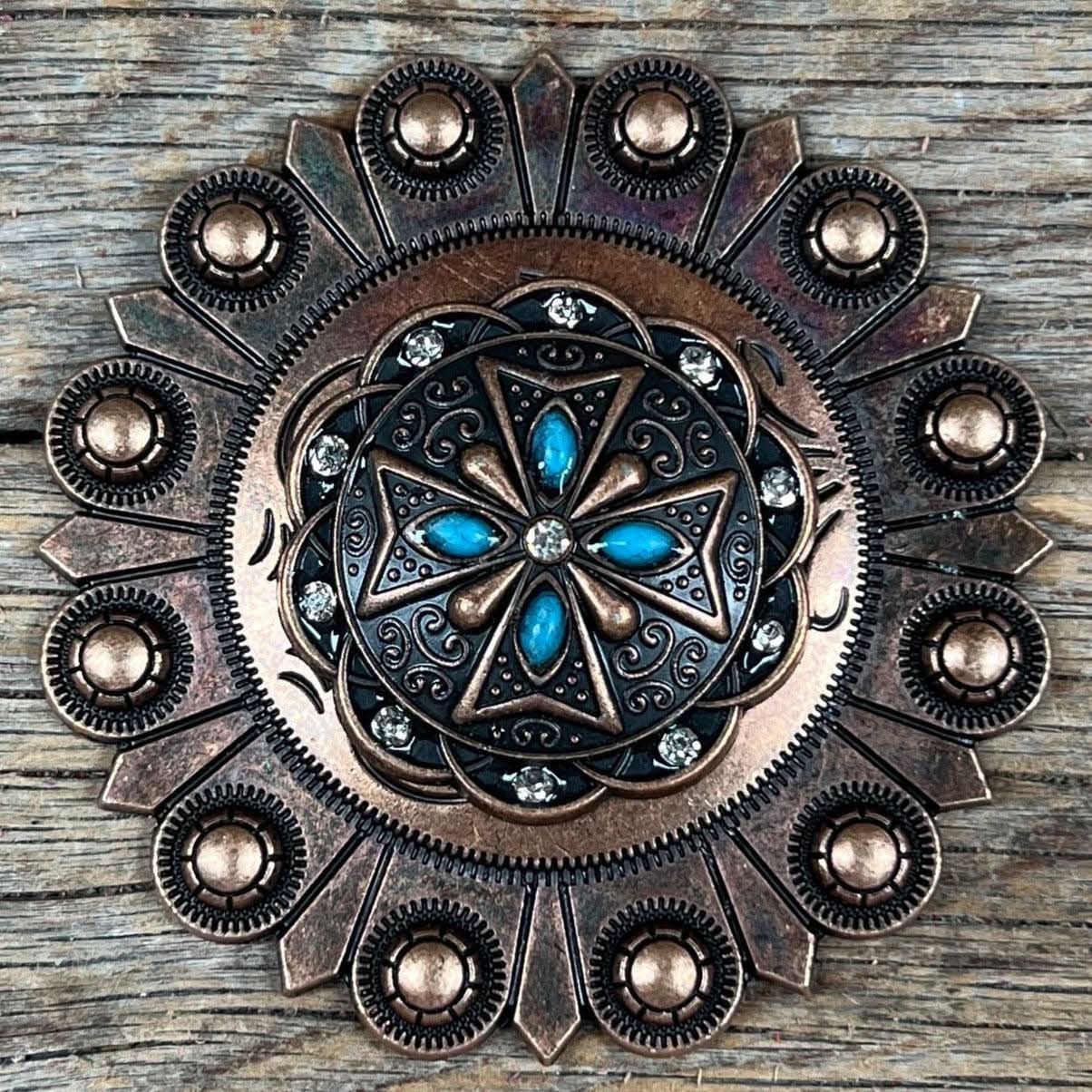 Copper Turquoise & Clear Crystal Western Concho W138