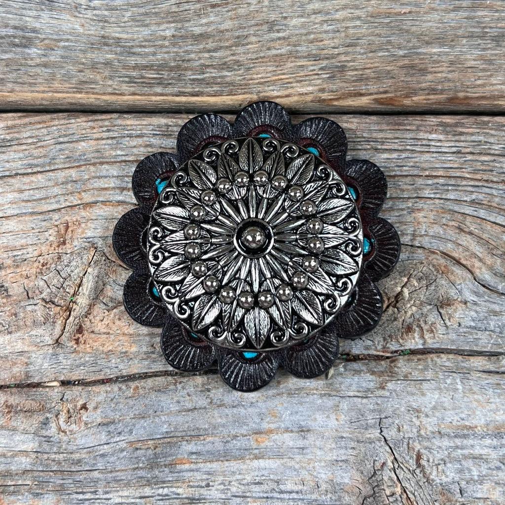 Antique Silver Floral Pinwheel Western Concho W227