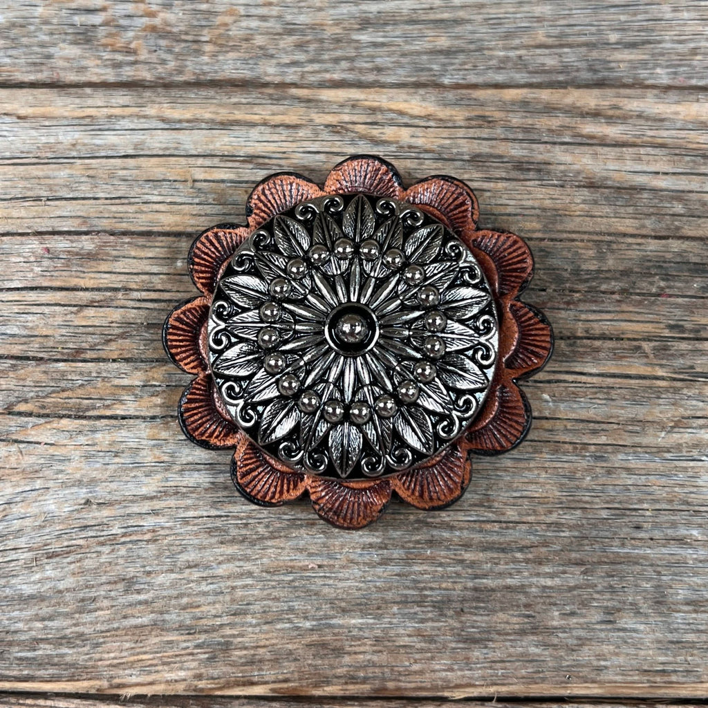 Antique Silver Floral Pinwheel Western Concho W227