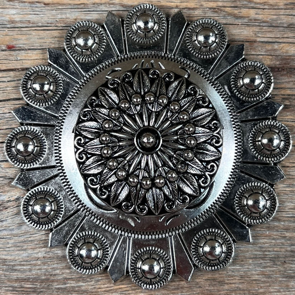 Antique Silver Floral Pinwheel Western Concho W227