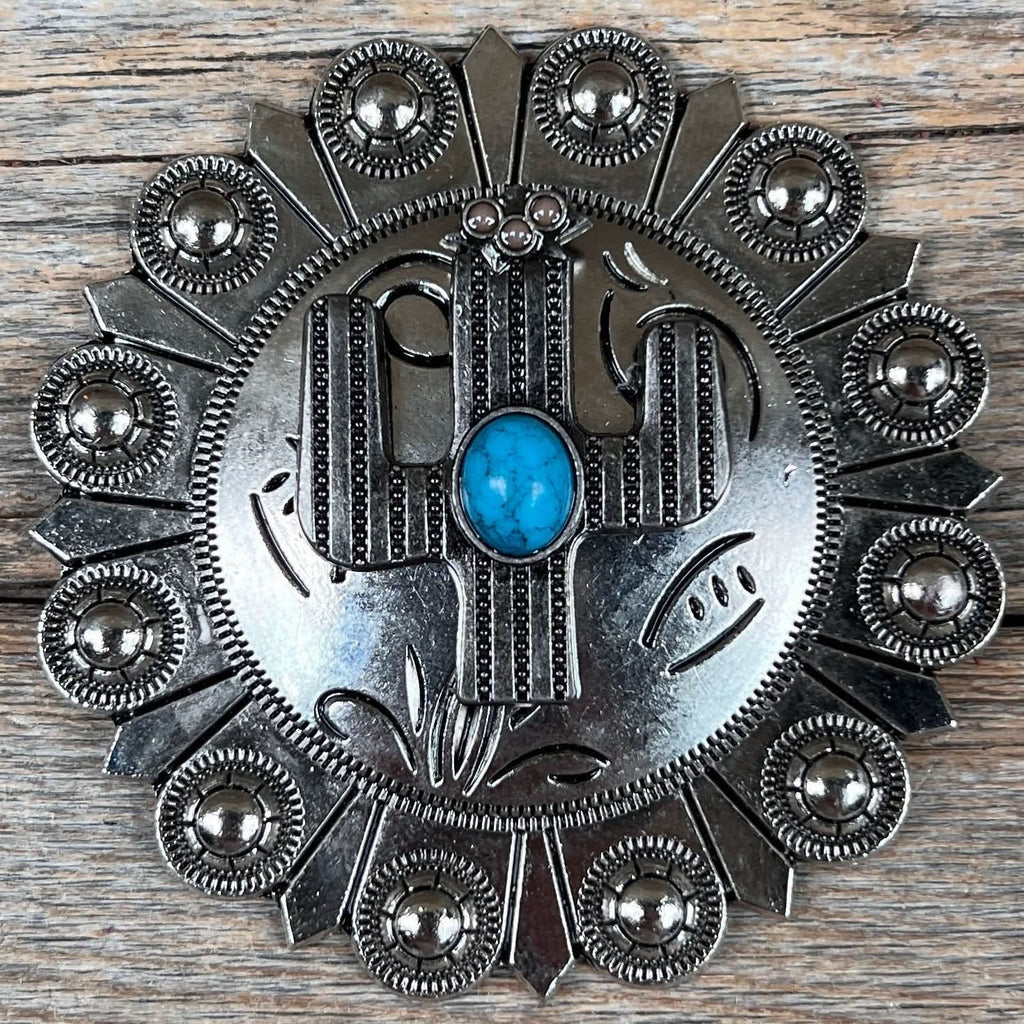 Antique Silver Turquoise Cactus Concho W178