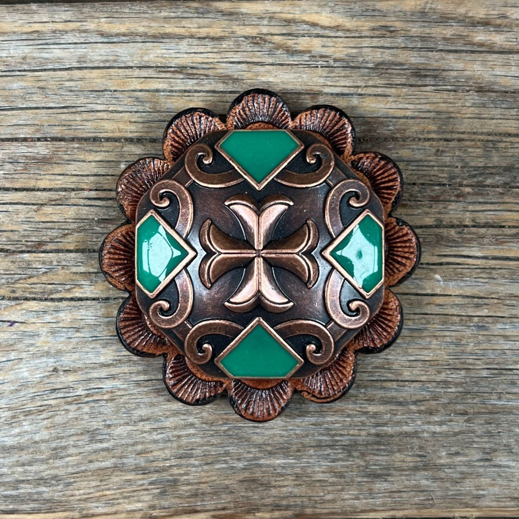 Copper Emerald Green Western Concho W209