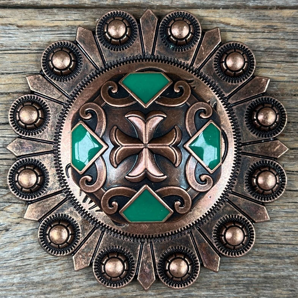 Copper Emerald Green Western Concho W209