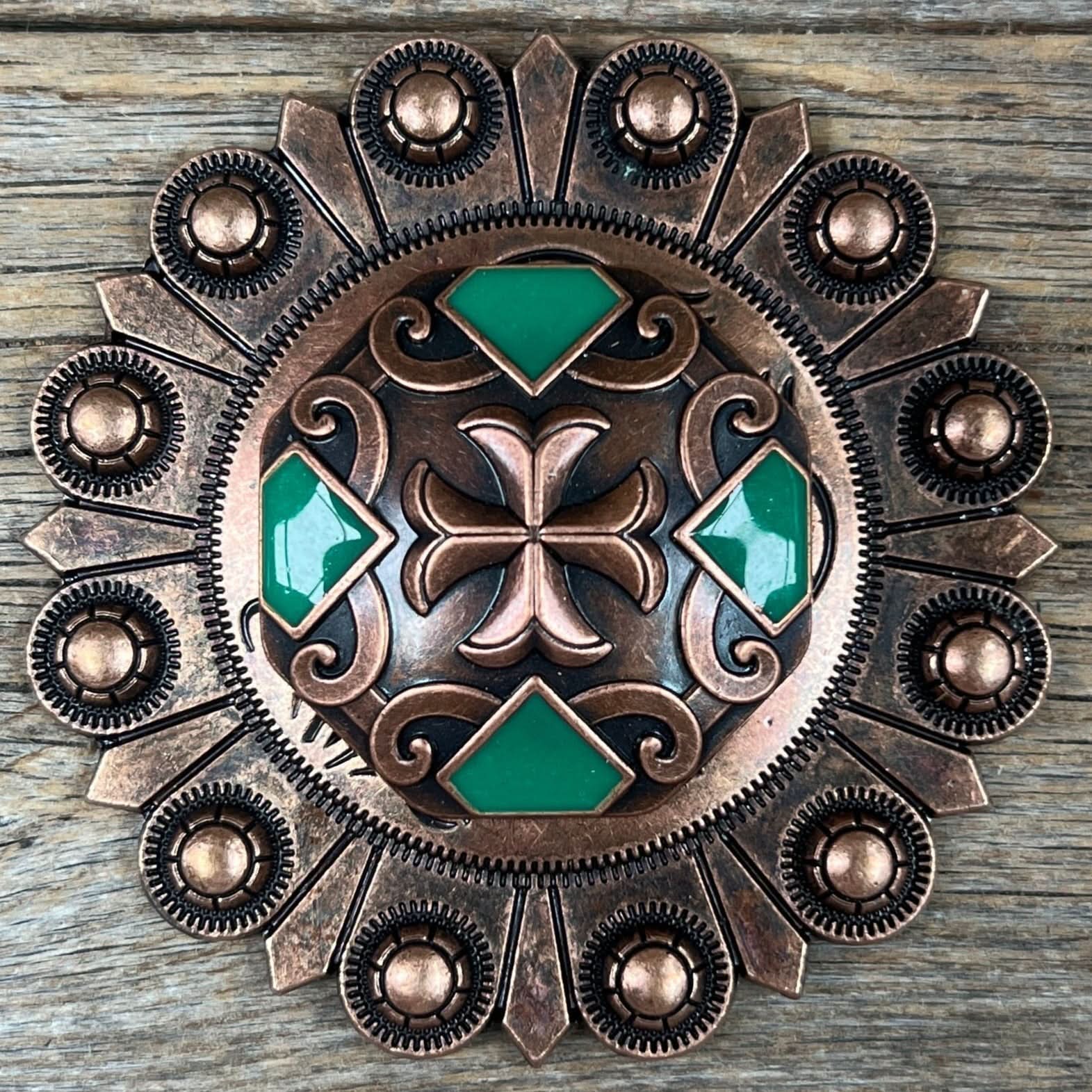 Copper Emerald Green Western Concho W209
