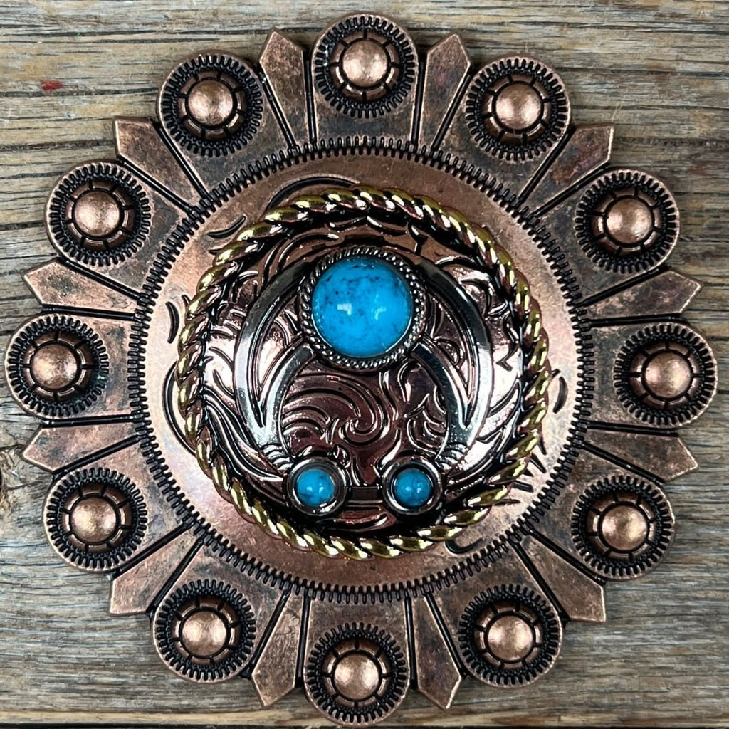 Copper Turquoise Blossom Western Concho W206
