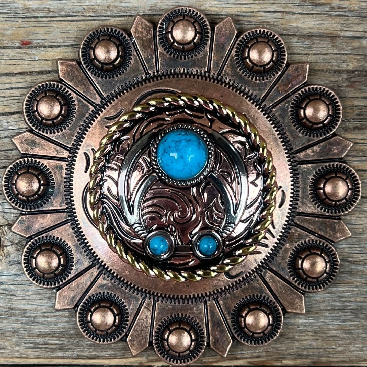 Copper Turquoise Blossom Western Concho W206