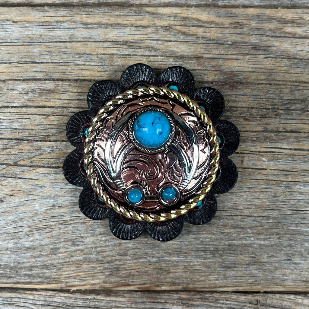 Copper Turquoise Blossom Western Concho W206