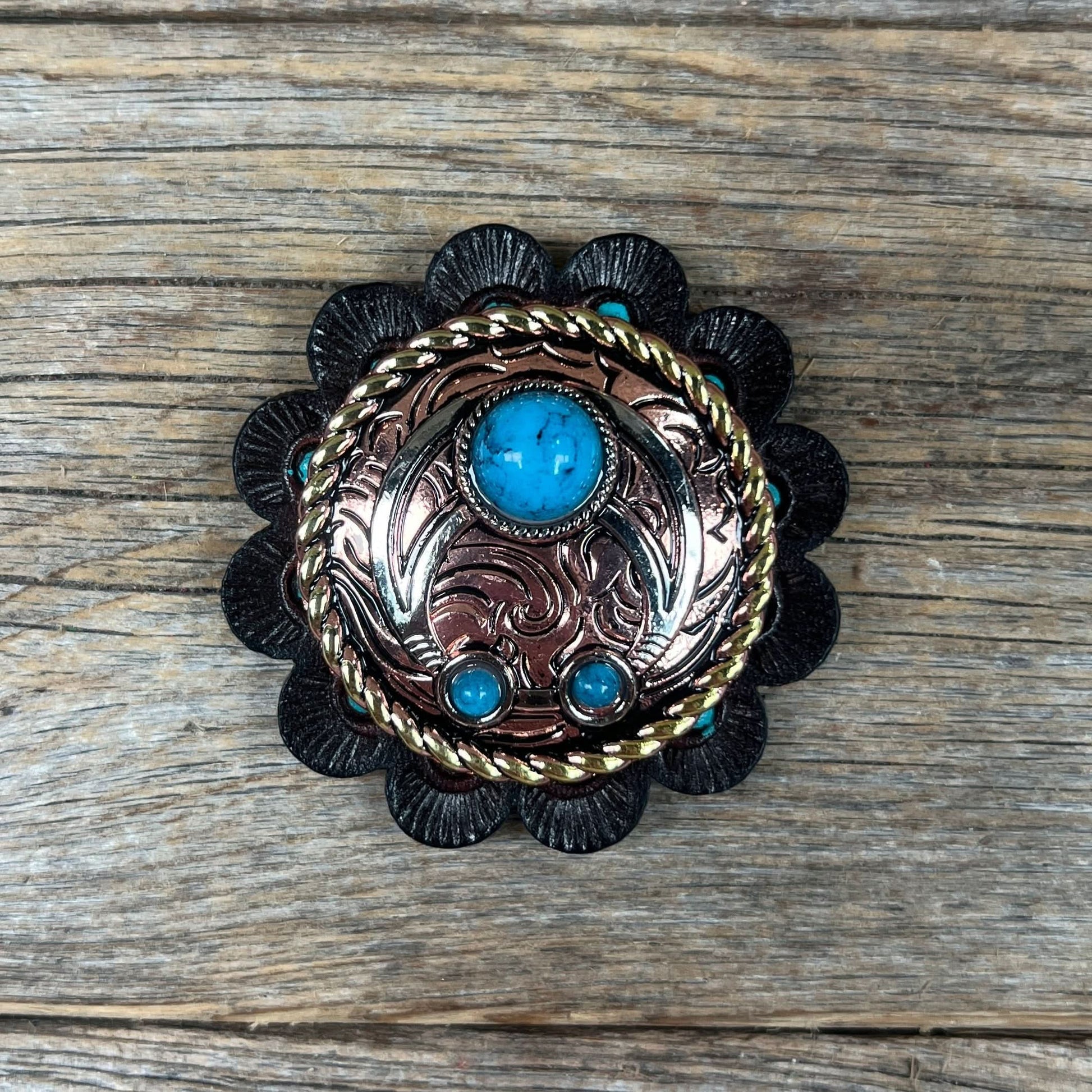 Copper Turquoise Blossom Western Concho W206