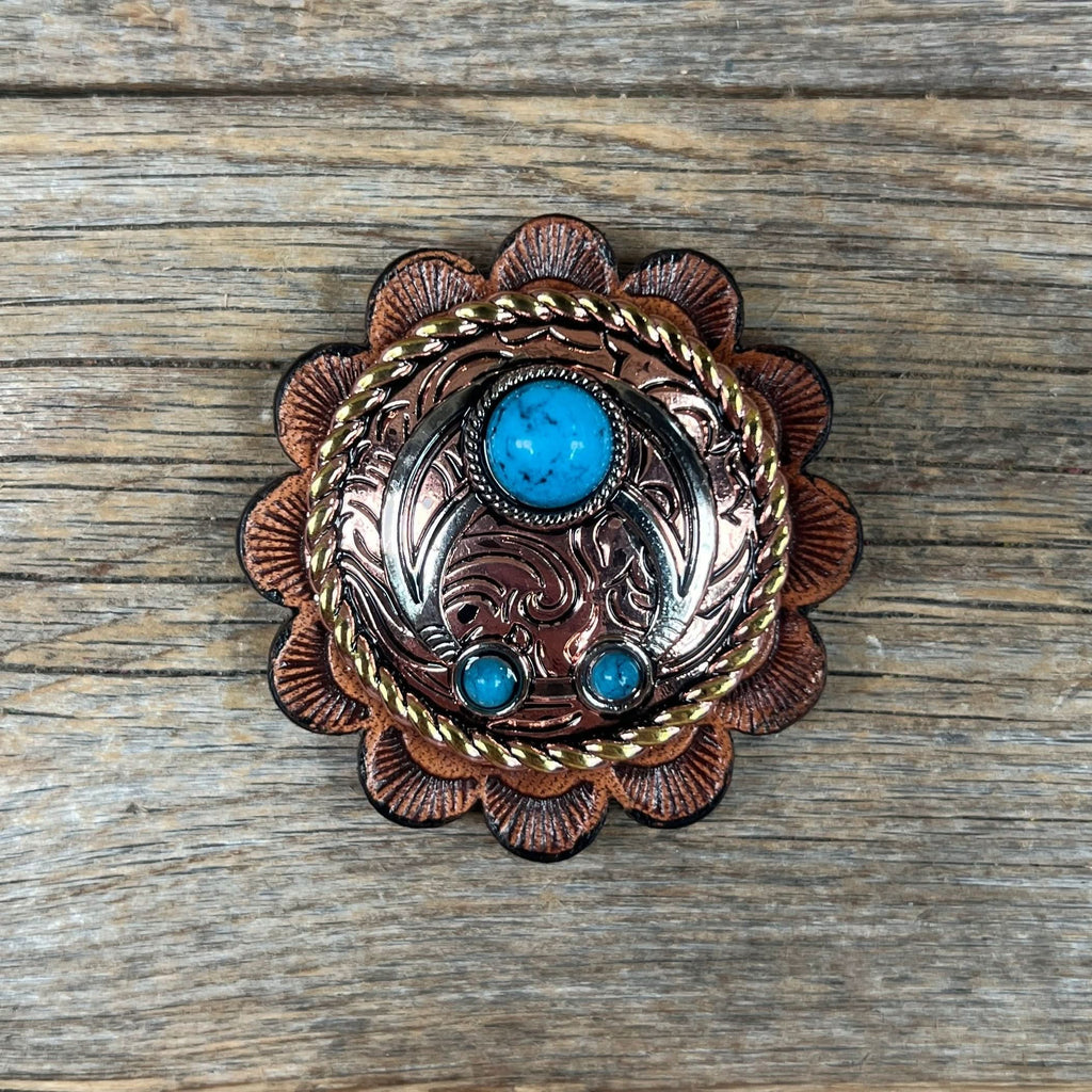 Copper Turquoise Blossom Western Concho W206