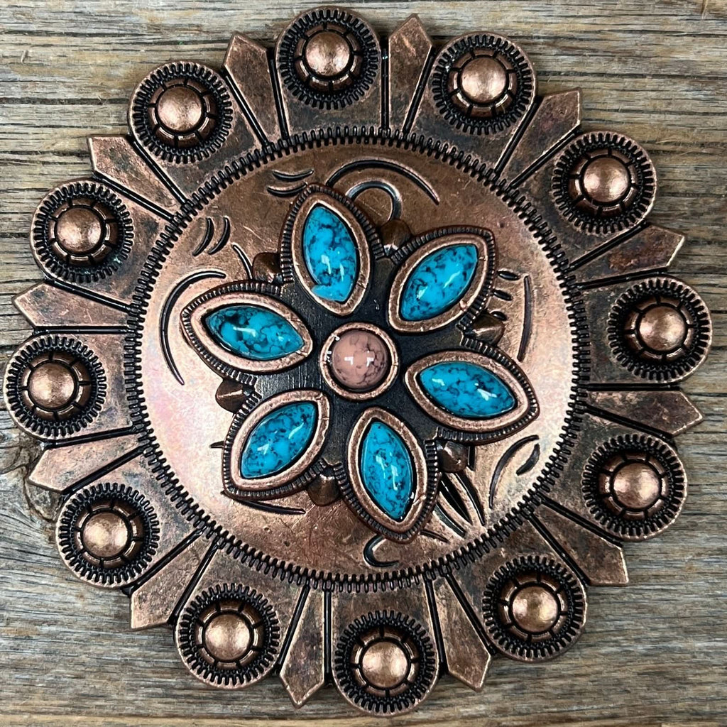 Copper Turquoise Flower Western Concho W207