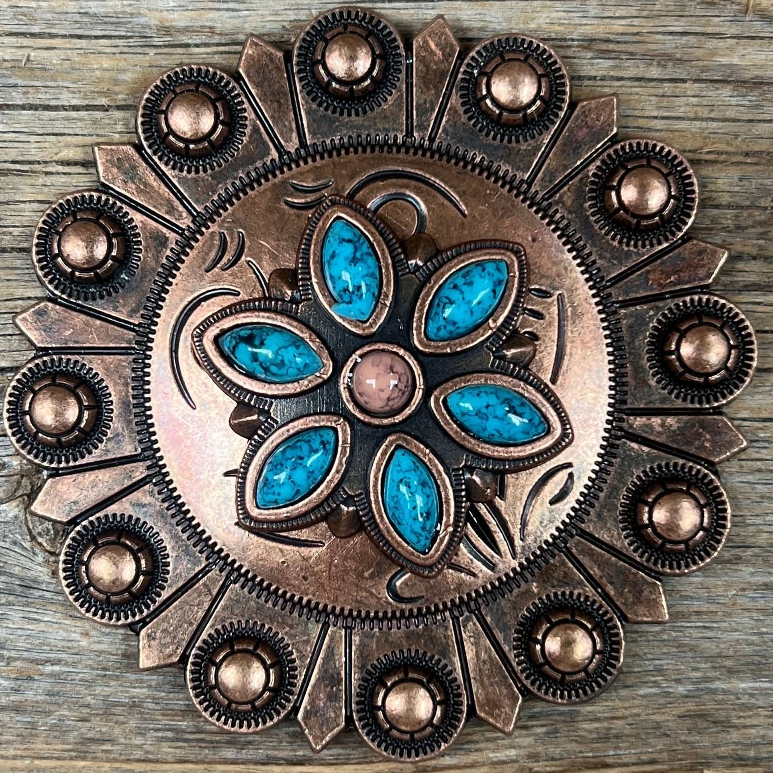 Copper Turquoise Flower Western Concho W207