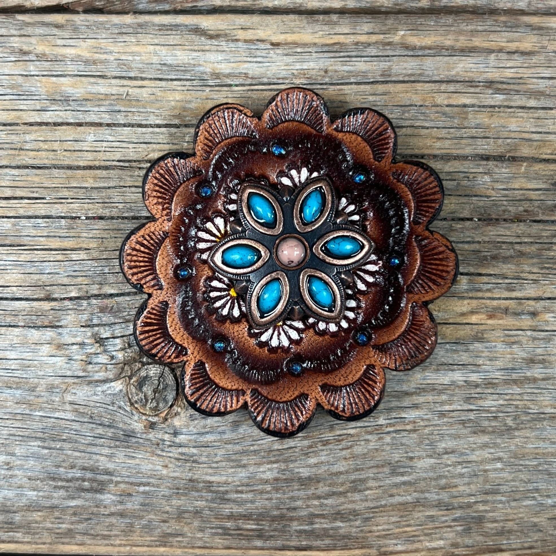 Copper Turquoise Flower Western Concho W207