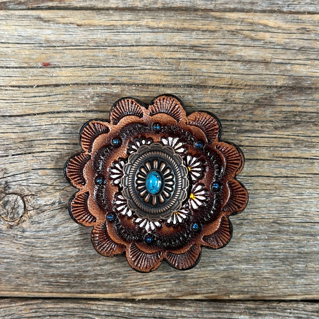 Copper Turquoise Oval Western Concho W179
