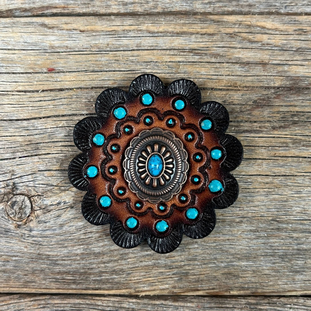 Copper Turquoise Oval Western Concho W179