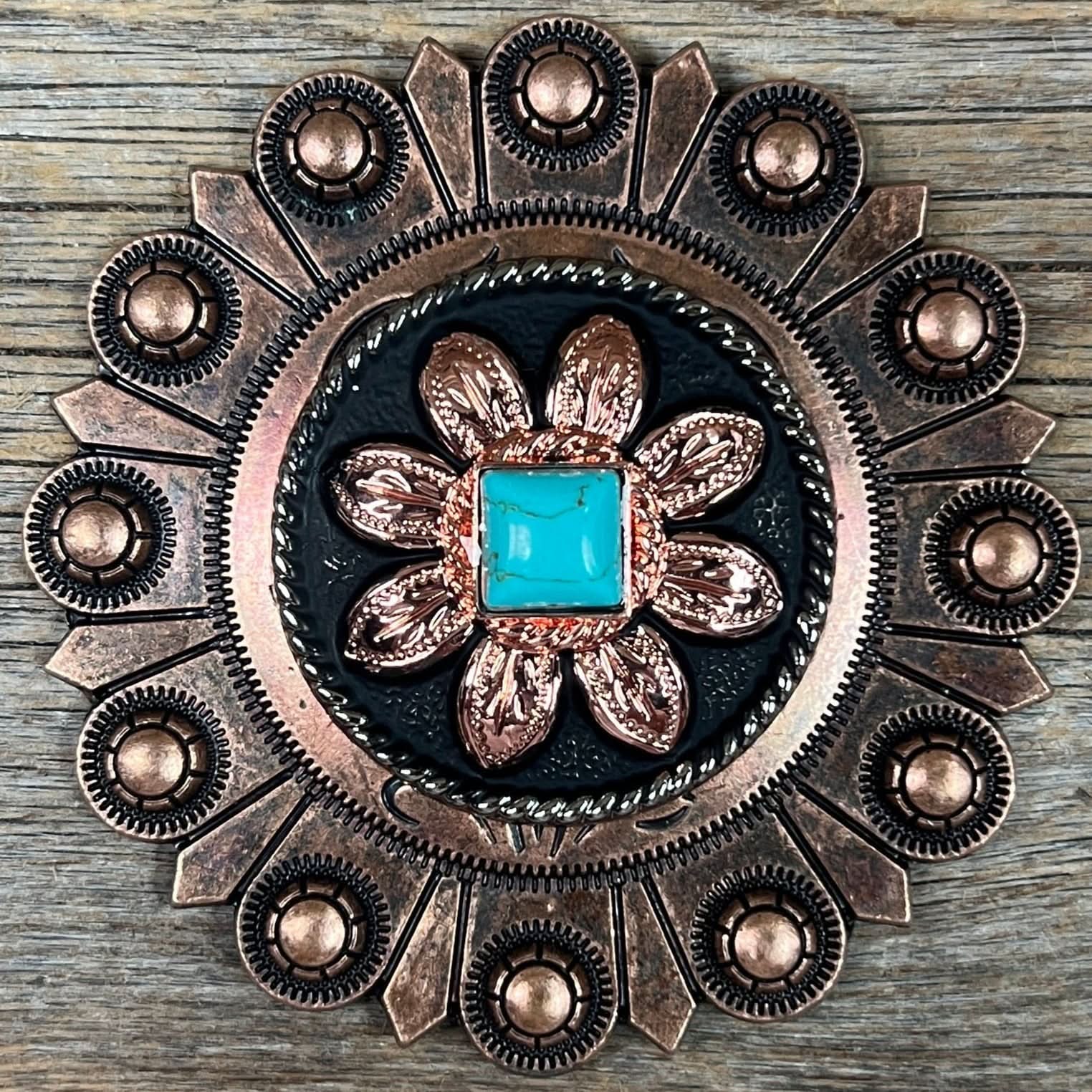 Copper Turquoise Sunflower Western Concho W188