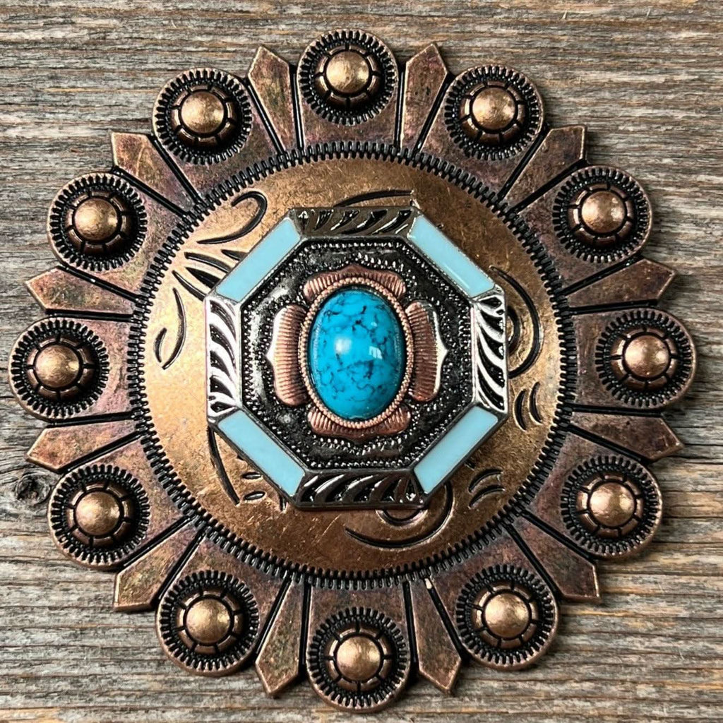 Octagon Turquoise Floral Western Concho W221