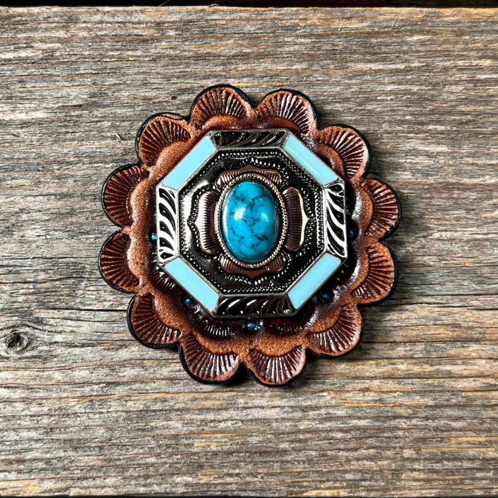 Octagon Turquoise Floral Western Concho W221