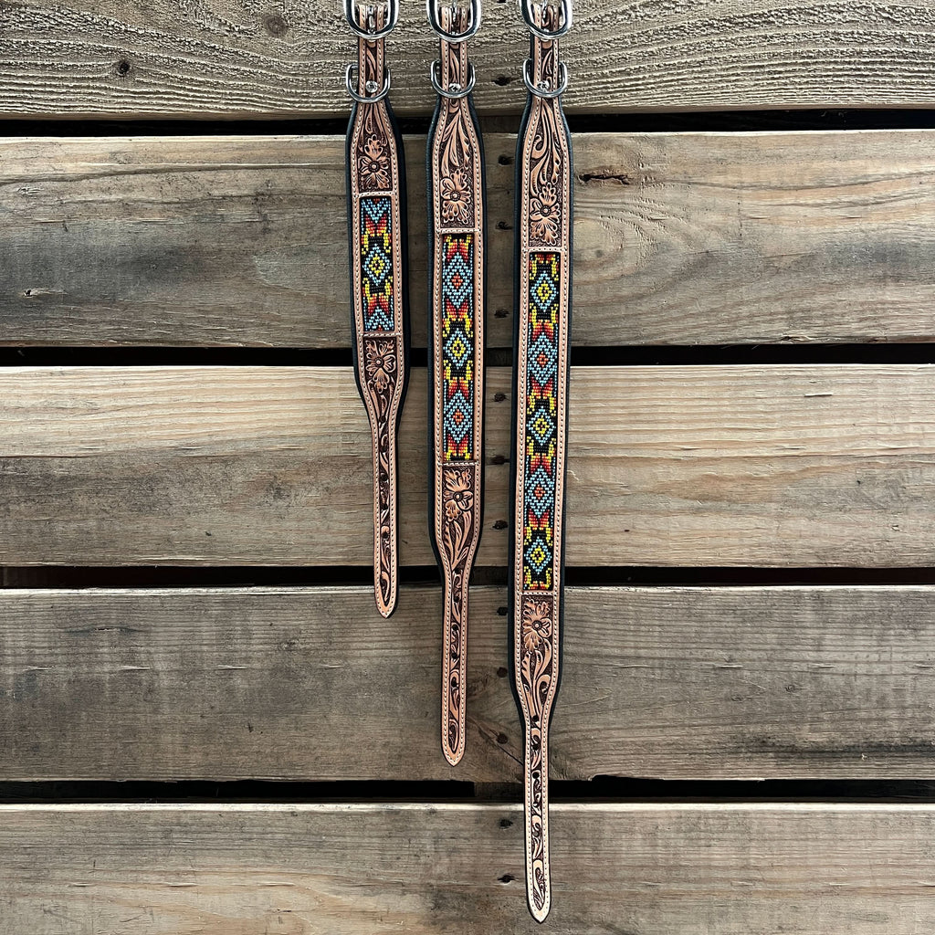 Tooled Yellow Leather Beaded Dog Collar #DC436