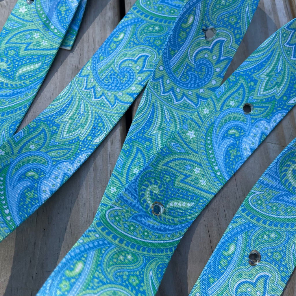 Nylon Patterned Tie Strap Set- Cinch Set- Green and blue pattern