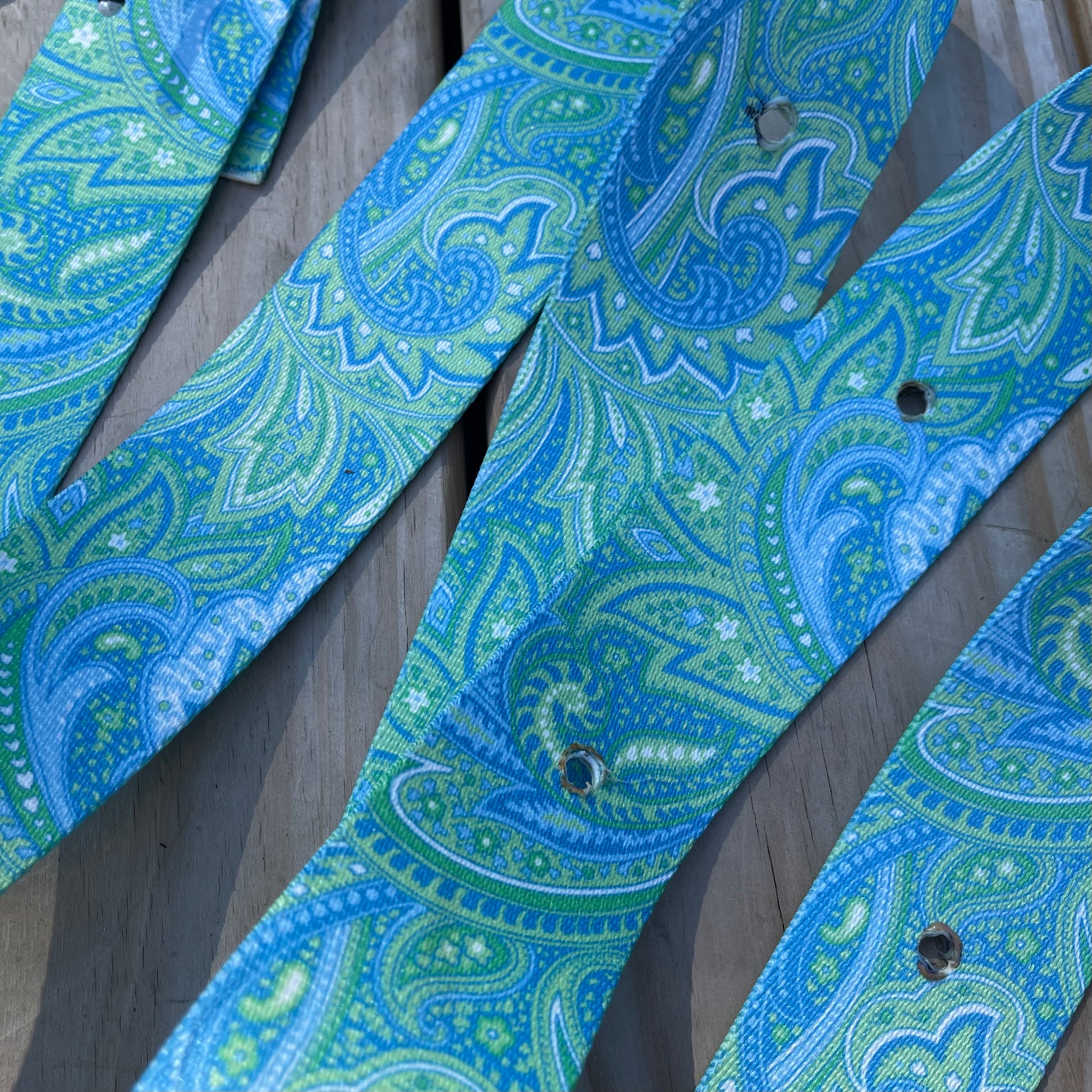 Nylon Patterned Tie Strap Set- Cinch Set- Green and blue pattern