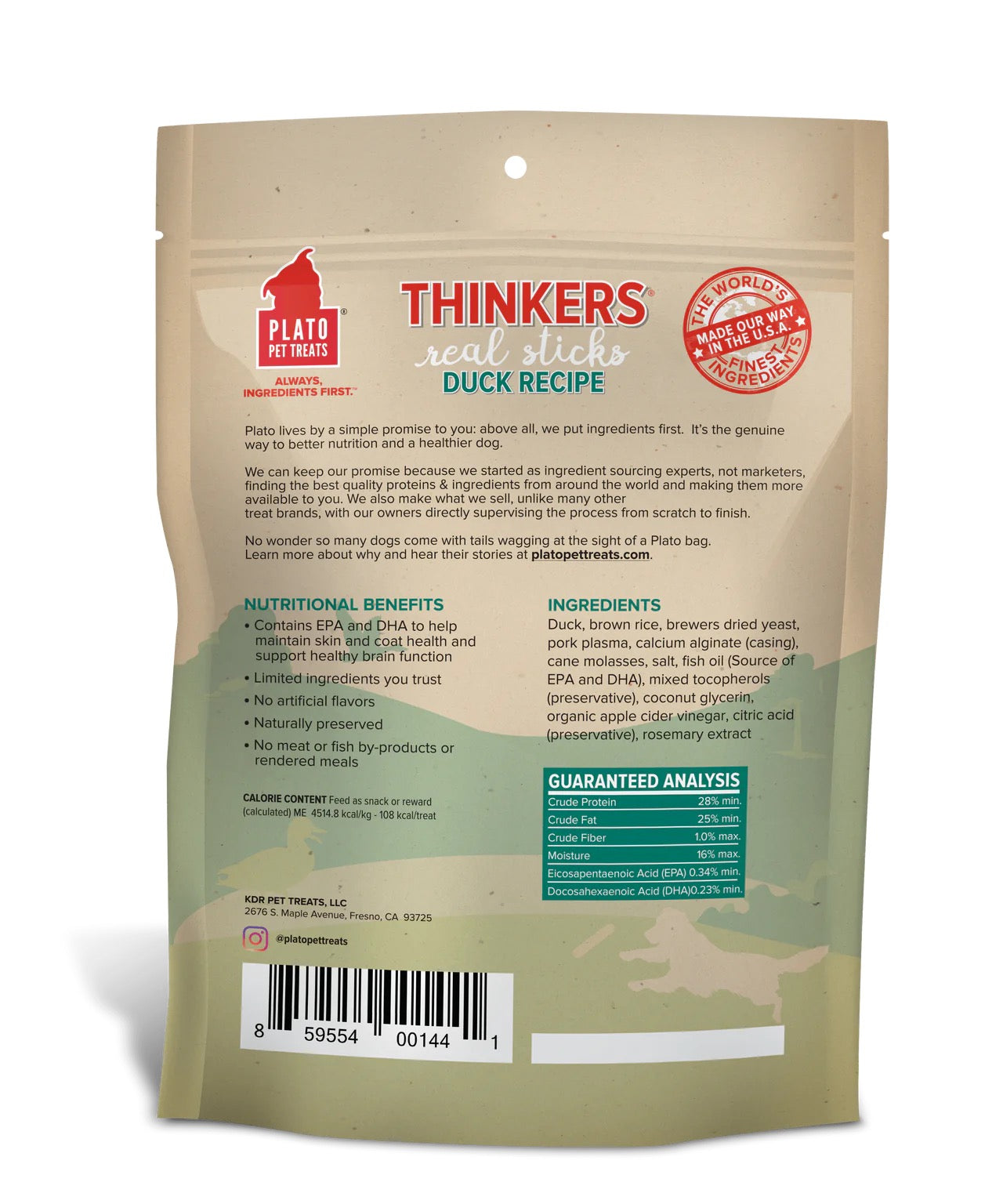 Plato Thinkers Duck Sticks Dog Treats (10oz)
