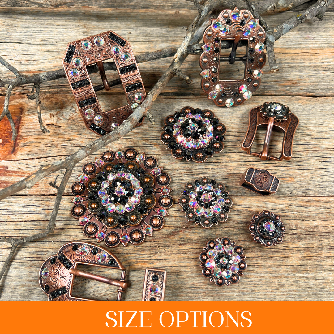 Copper Jet - AB -  Crystal Conchos Sizes from 1"-3" and Buckles