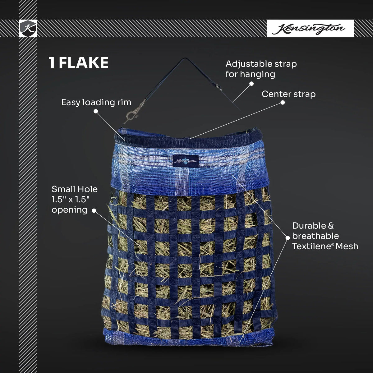 Slow Feed Hay Bag with Easy Load Rim - 2 Flake Capacity