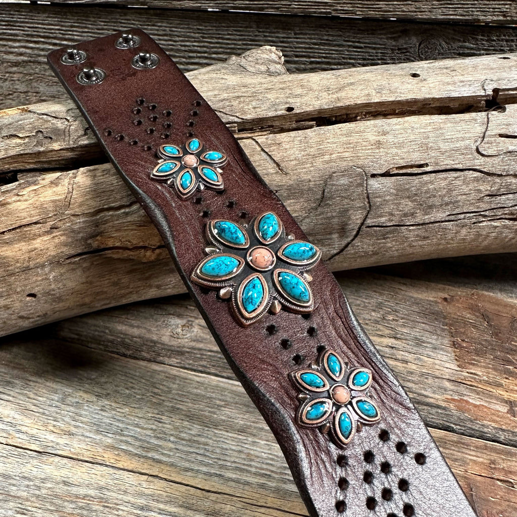 Turquoise Flower Leather Bracelet LB102