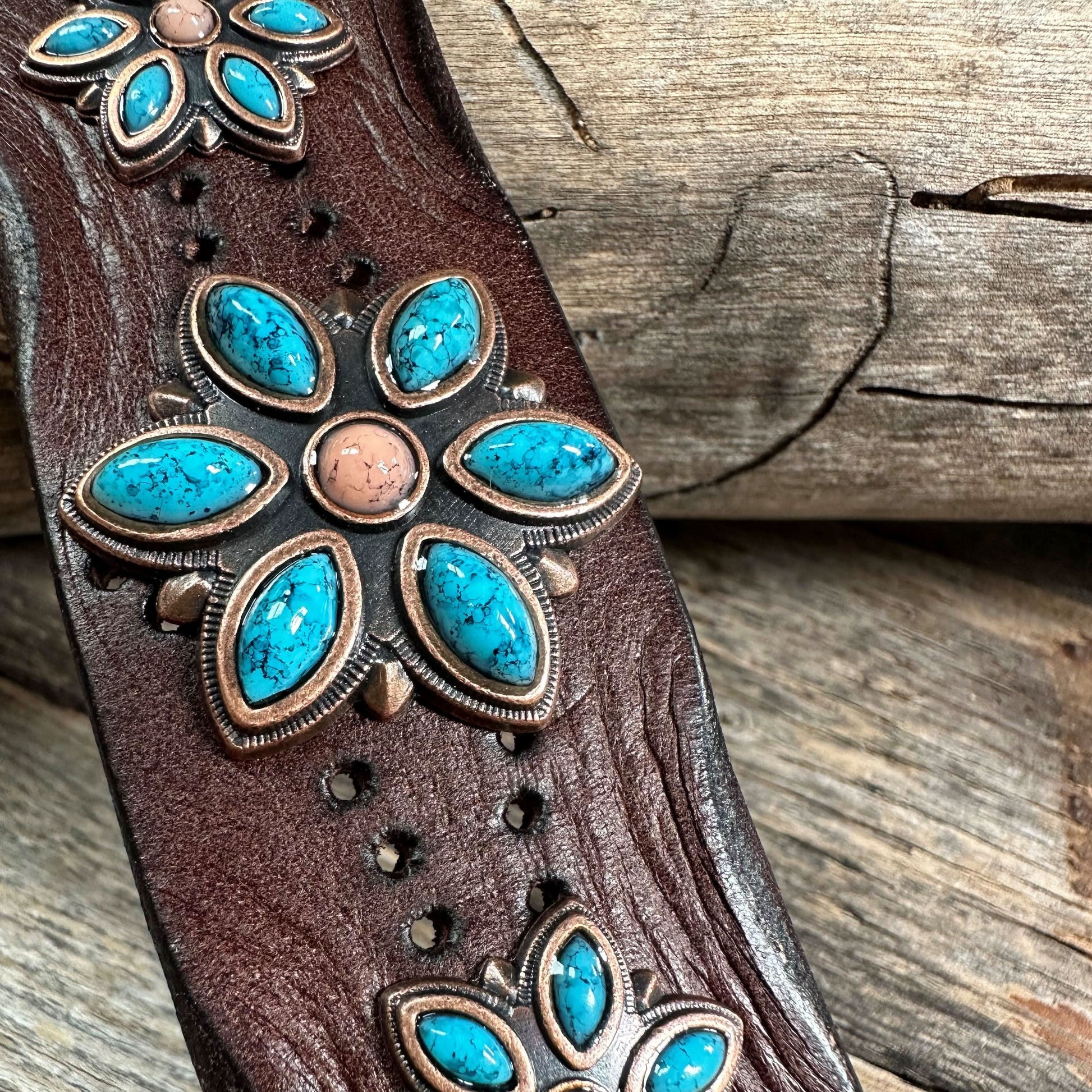 Turquoise Flower Leather Bracelet LB102
