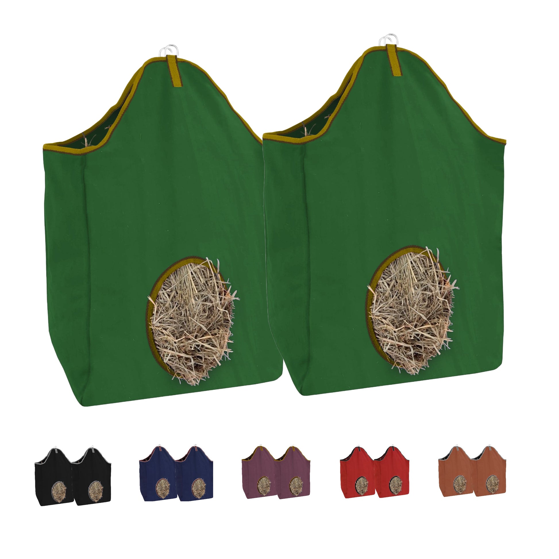 Tahoe Tack Pair of 2 Extra Wide 19" x 12" x 20" with 7" Diameter Circular Opening Canvas Hay Bags for Horses and Livestock Fits 3-4 Large Flakes of Hay