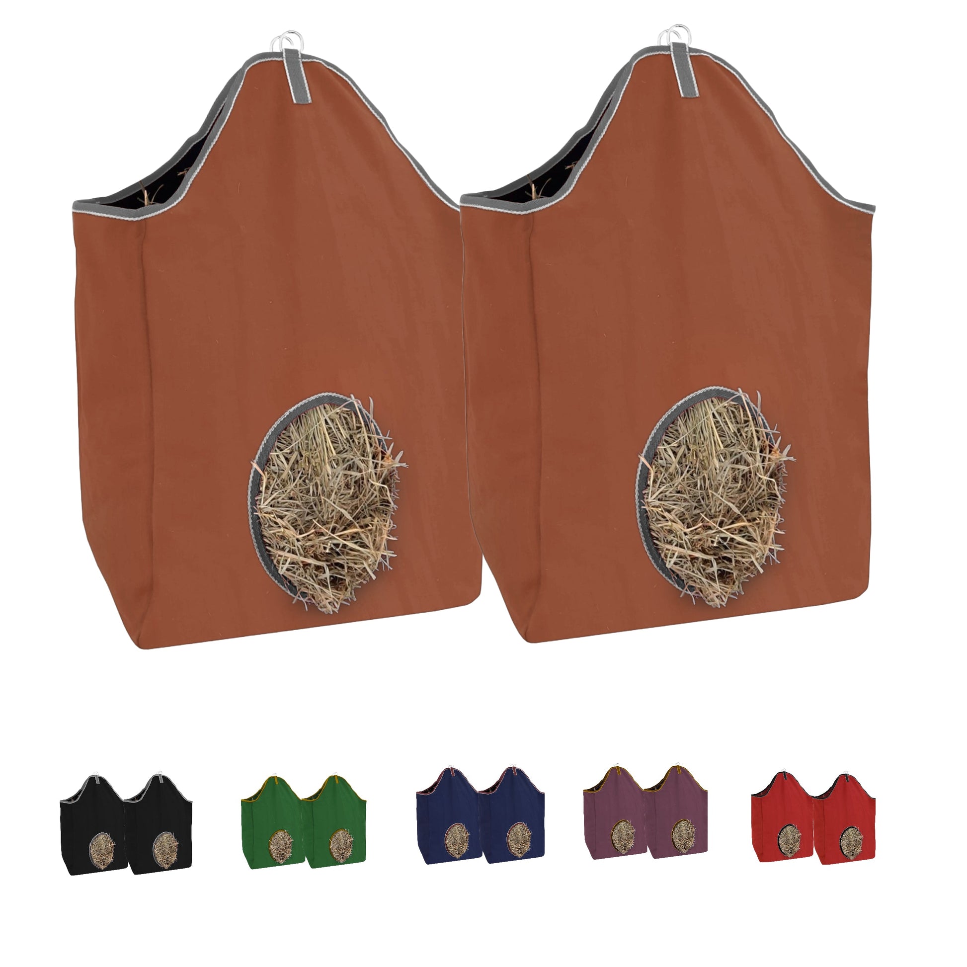 Tahoe Tack Pair of 2 Extra Wide 19" x 12" x 20" with 7" Diameter Circular Opening Canvas Hay Bags for Horses and Livestock Fits 3-4 Large Flakes of Hay