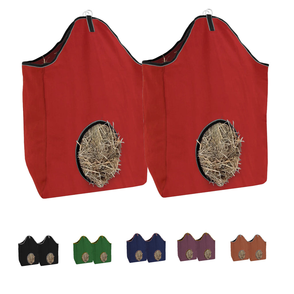 Tahoe Tack Pair of 2 Extra Wide 19" x 12" x 20" with 7" Diameter Circular Opening Canvas Hay Bags for Horses and Livestock Fits 3-4 Large Flakes of Hay