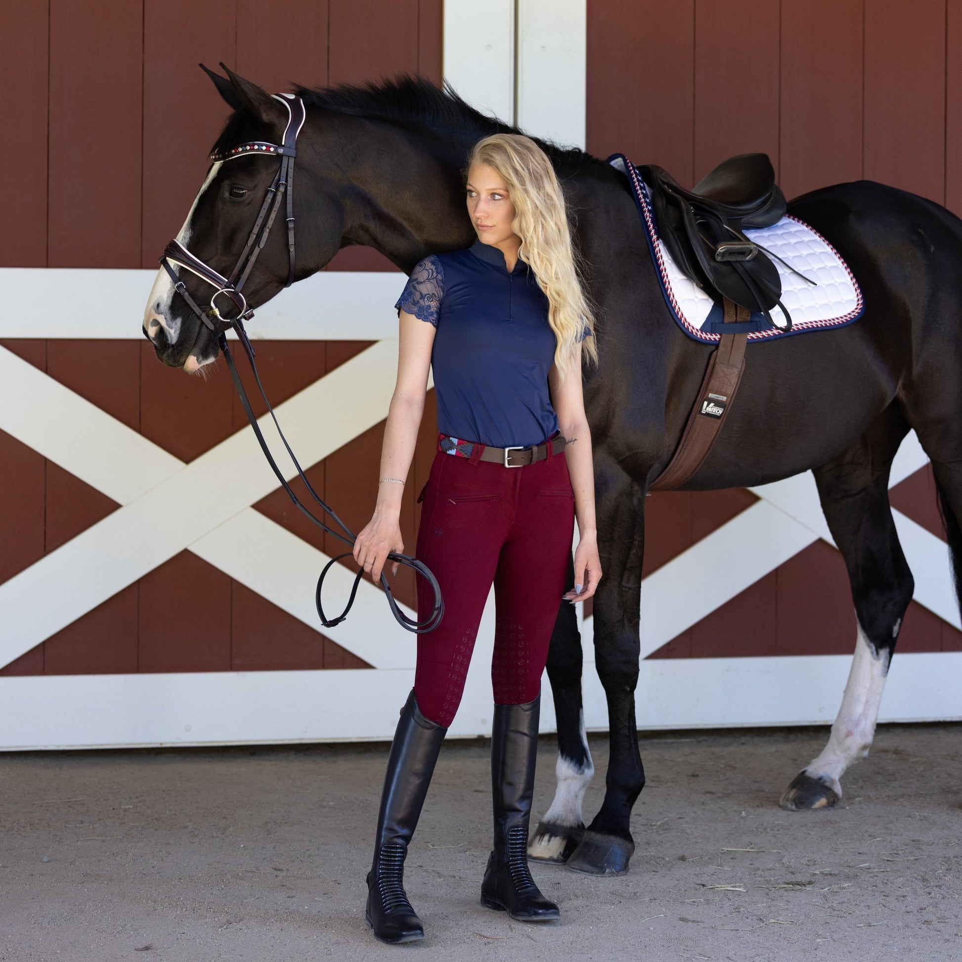 Tara Short Sleeve Lace Competition Shirt - Navy